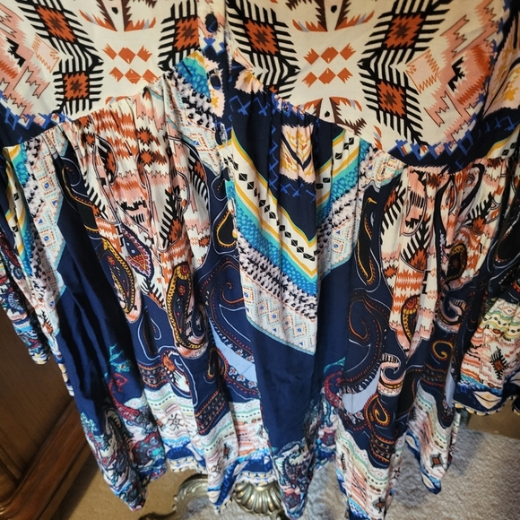 Umgee Boho Gypsy Peasant Babydoll Style Ruffled Sleeve Dress Size Large - Picture 6 of 7